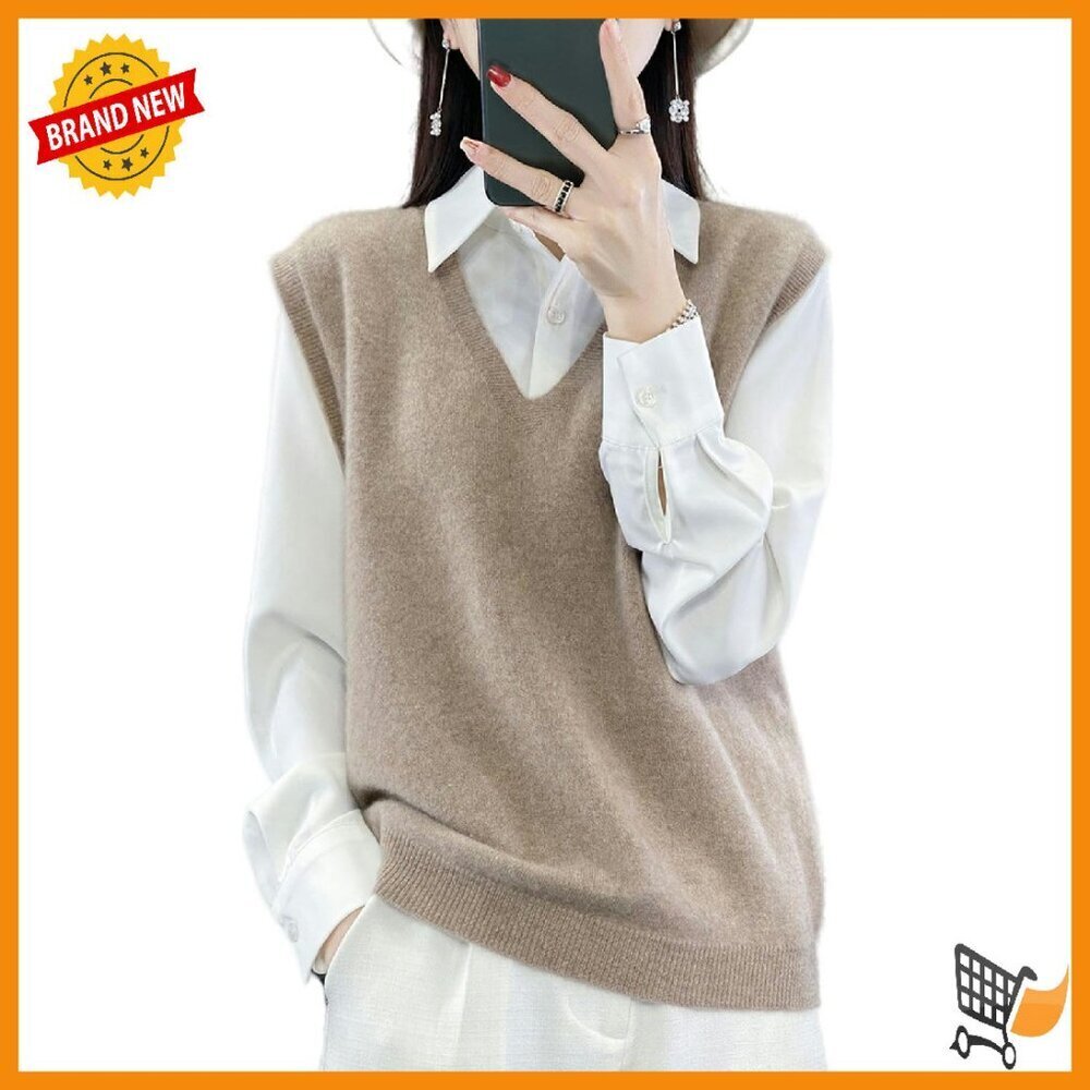 Women's 100% Merino Wool V-Neck Sweater Vest Lightweight Sleeveless Pullover